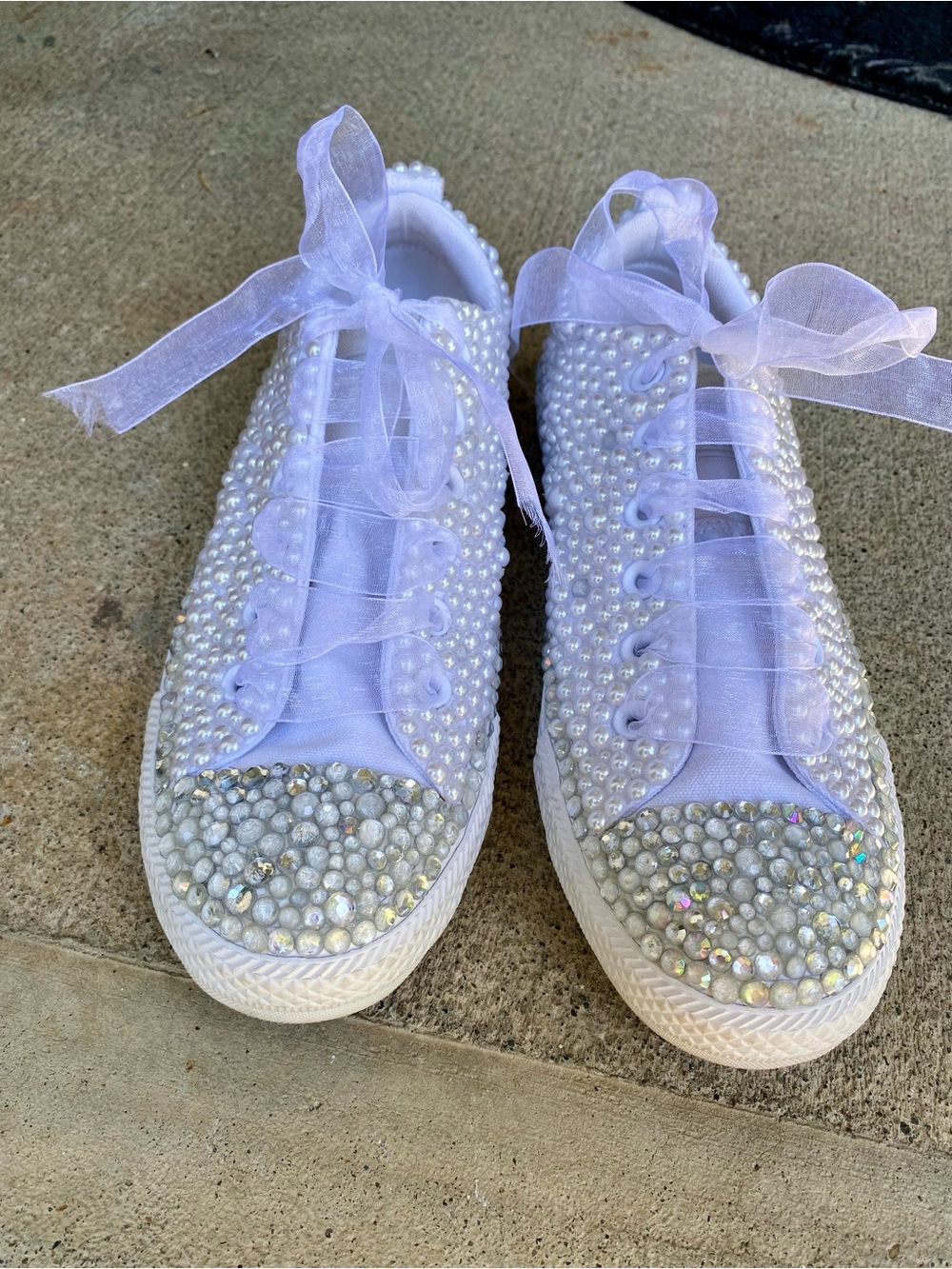 Converse White Pearl & Crystal Embellished Sneakers